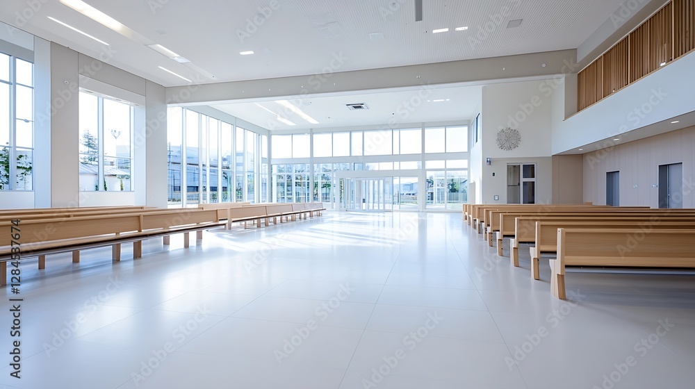 Poster spacious and bright modern interior of a contemporary building with large windows : generative ai
