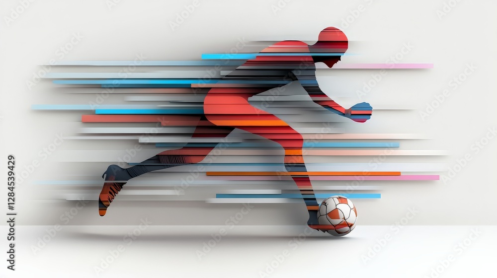 Poster dynamic soccer player silhouette with motion effect background