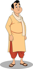 Indian village man front three quarter pose cartoon character design for cartoon animated story