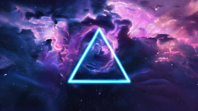Magical neon background with bokeh lights and cloud, explosion and swirl of sparkles, abstract dark background