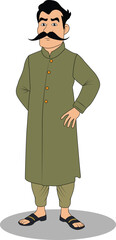 Indian village rich man front three quarter pose cartoon character design for cartoon animated stories
