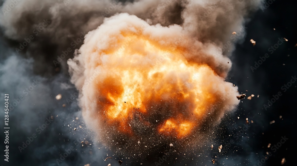 Aufkleber dramatic explosion with fire and smoke creating an intense visual effect : generative ai