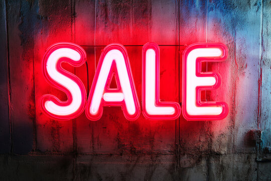 Illuminated SALE neon sign glowing brightly on a textured wall, perfect for highlighting rankings and promotions