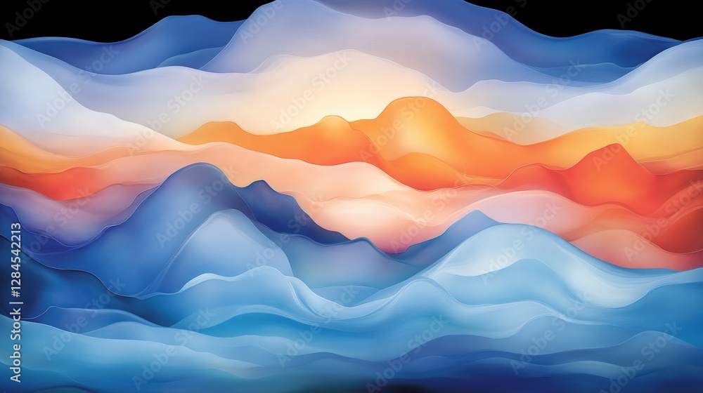 Poster abstract colorful landscape with wavy forms and soft gradients