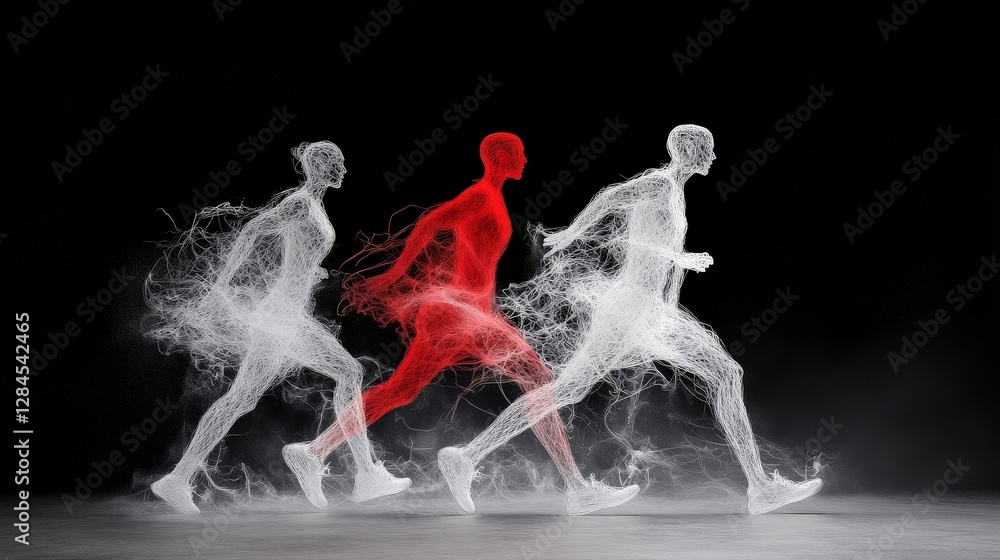 Poster dynamic running figures with artistic smoke effects in motion