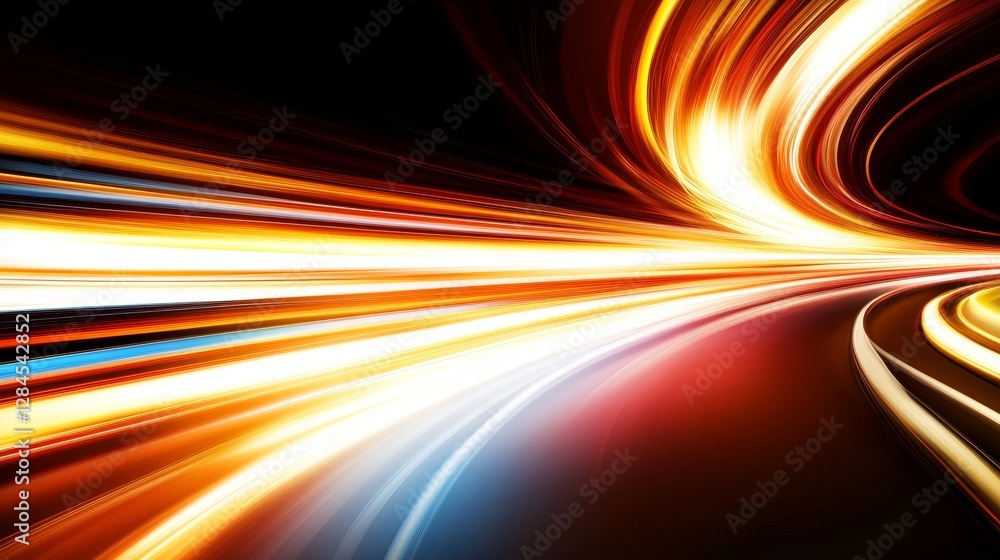 Poster vibrant light trails create a dynamic motion effect against a dark backdrop, suggesting speed