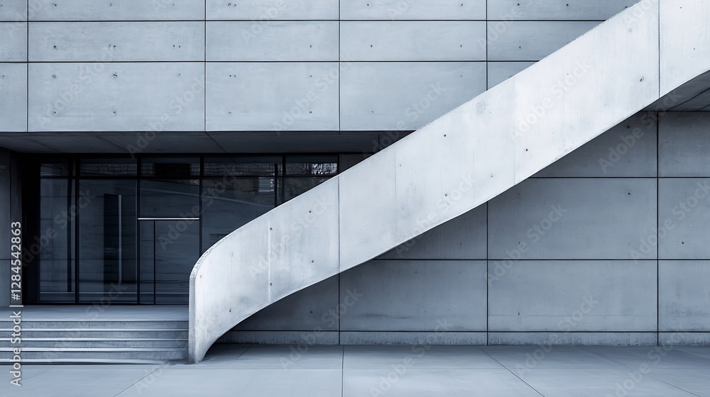 Poster modern concrete staircase with minimalist design leading to an entrance in urban architecture : gene
