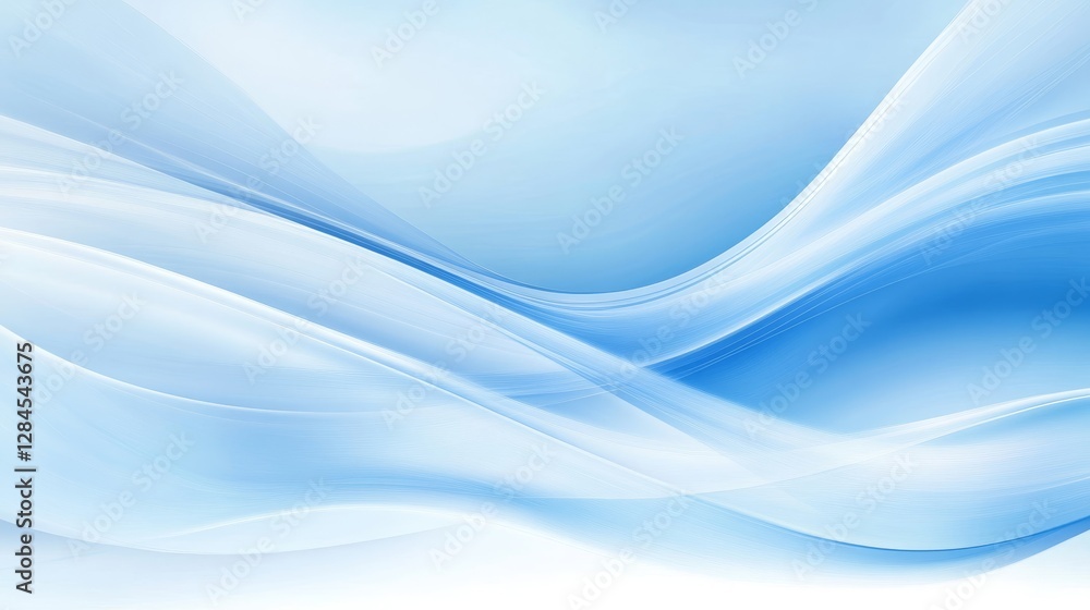 Poster abstract blue waves flowing smoothly, creating a serene atmosphere with soft gradients