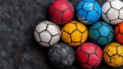 Colorful Vintage Soccer Balls on Dark Textured Background