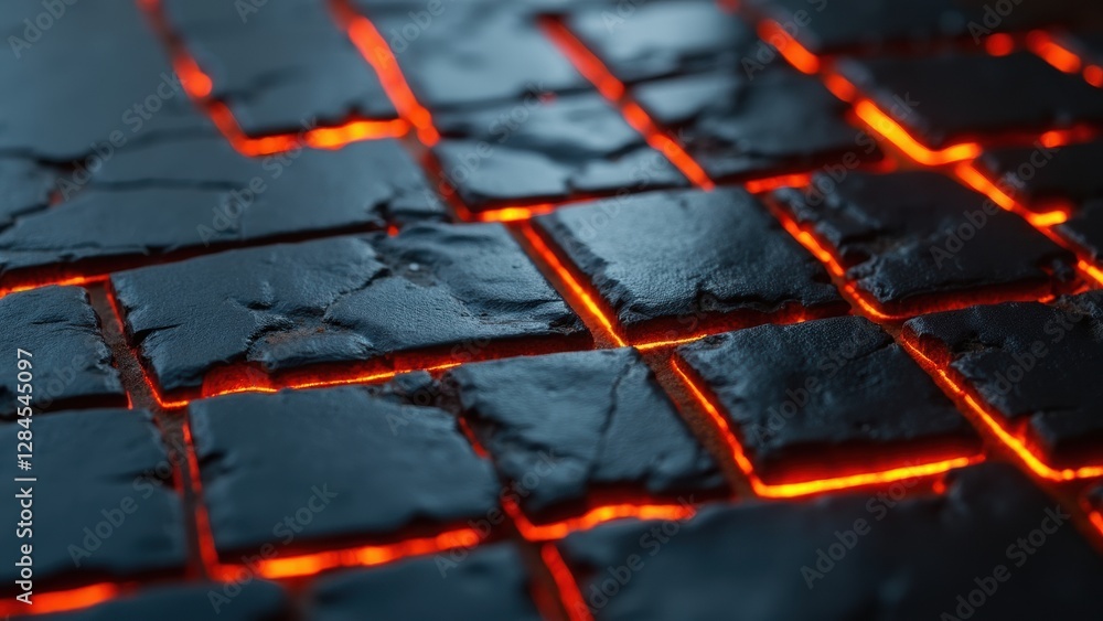 Poster dark grey squares interspersed with glowing orange lines form a captivating abstract background