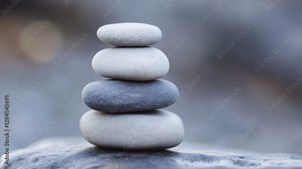 Aufkleber beautifully arranged stack of smooth pebbles symbolizing balance and tranquility on a blurred backgr