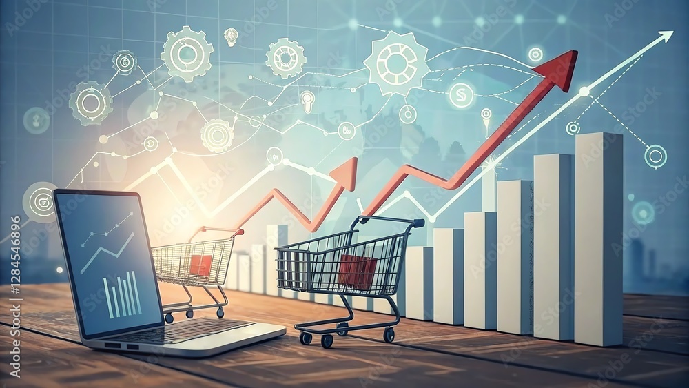 Aufkleber digital marketing growth with charts and laptops.