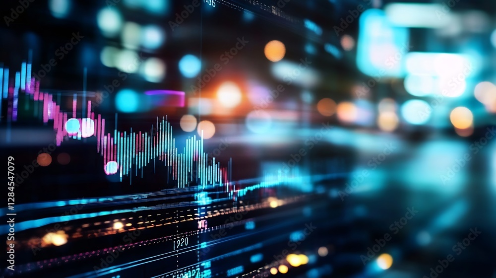 Poster Modern Stock Market Trading Visualization with Dynamic Digital Graphs and Data : Generative AI