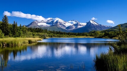 Fototapeta premium Breathtaking View of Majestic Mountains Reflected in a Calm Lake : Generative AI