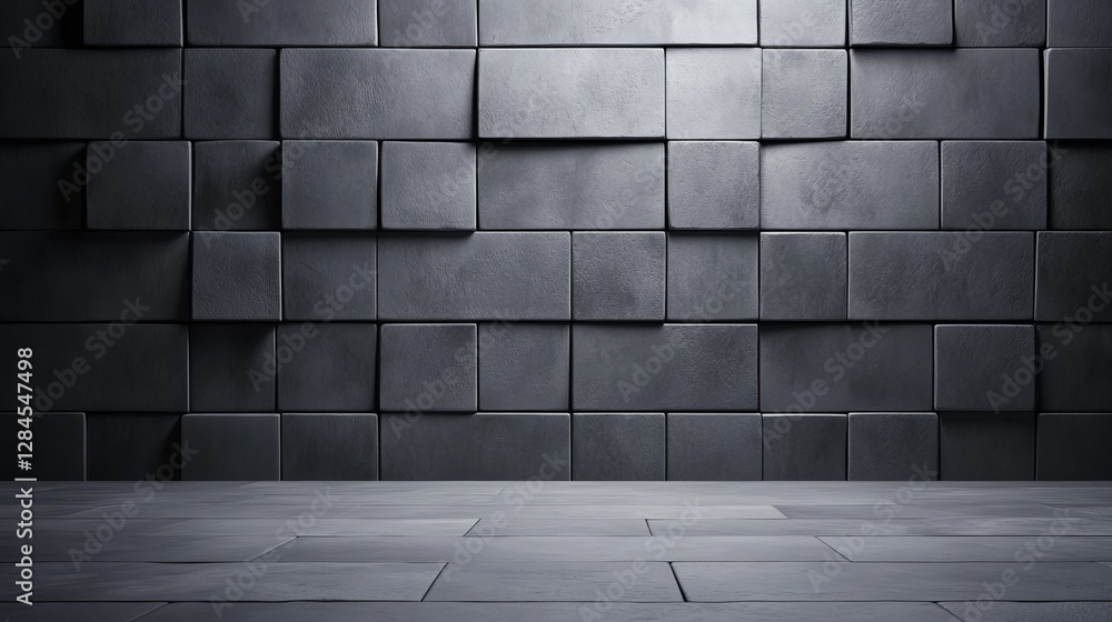 Poster abstract gray wall with textured rectangular blocks creating a modern, minimalist backdrop