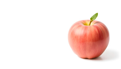 Fresh Red Apple with Green Leaf on White Background