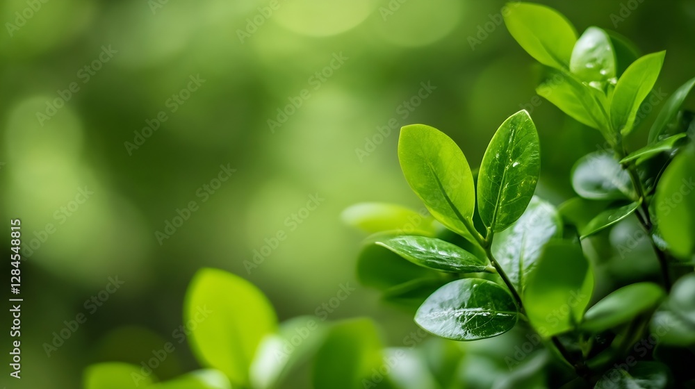 Poster close up view of fresh green leaves with a soft focus background in natural light : generative ai