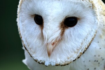 Close-up portrait of the head of an isolated barn owl nocturnal bird of prey in the wild