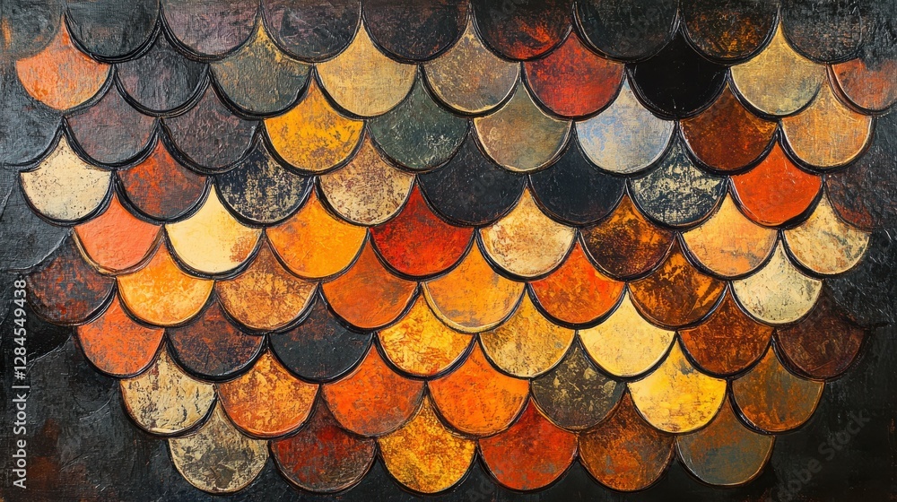 Poster abstract scales pattern in vibrant autumn hues with textured overlapping curves