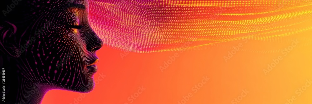 Aufkleber Human face outline merges with flowing binary code to represent advanced AI technology concepts and digital evolution. Generative AI