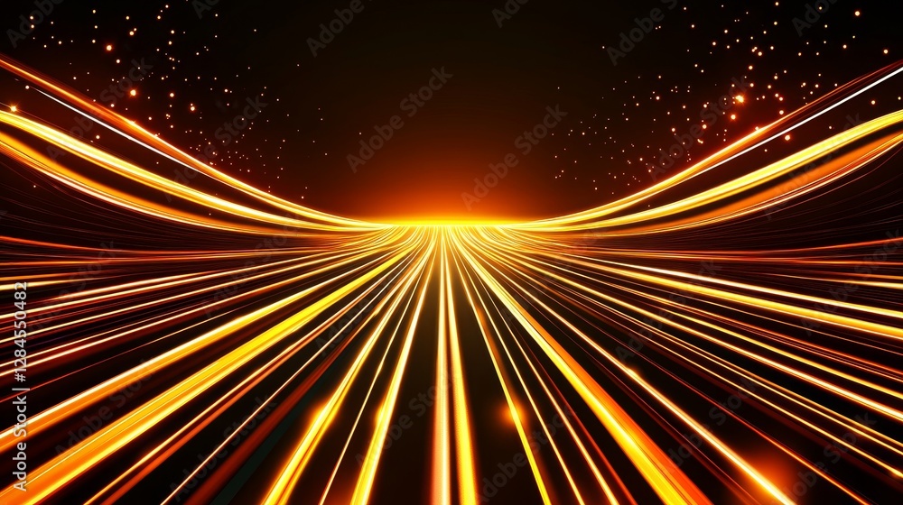Poster vibrant abstract light trails creating a dynamic sense of motion in a dark background