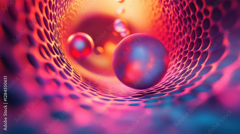Aufkleber vibrant abstract pattern with colorful spheres in geometric tunnel of light and texture