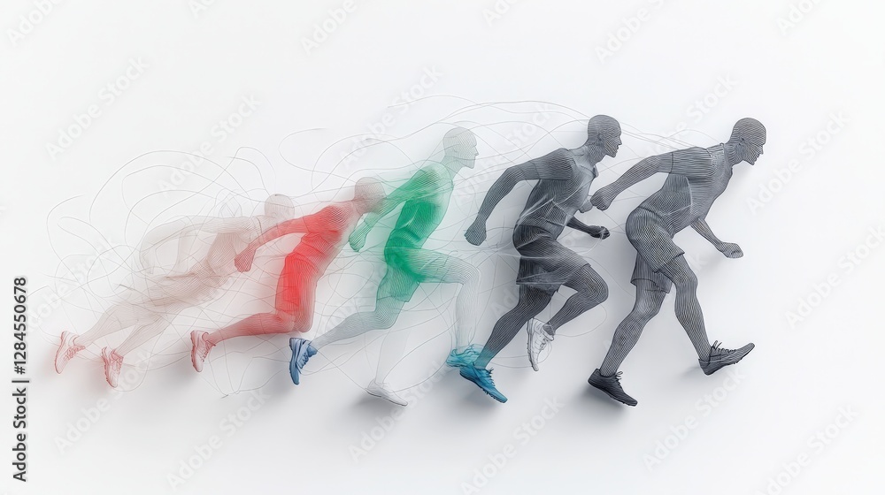 Poster dynamic running silhouette with color motion blur effects