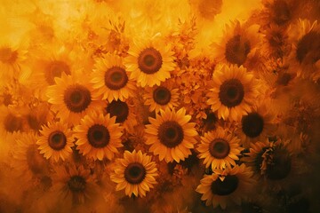 A vibrant bouquet of sunflowers, bathed in warm, golden light, creates a stunning autumnal scene.