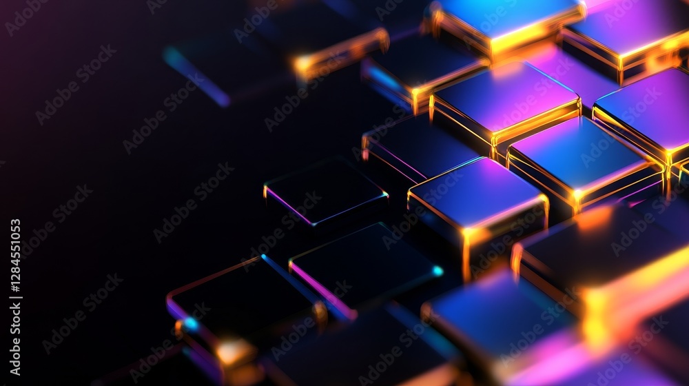 Poster colorful abstract blocks with glowing edges create a vibrant digital background for design