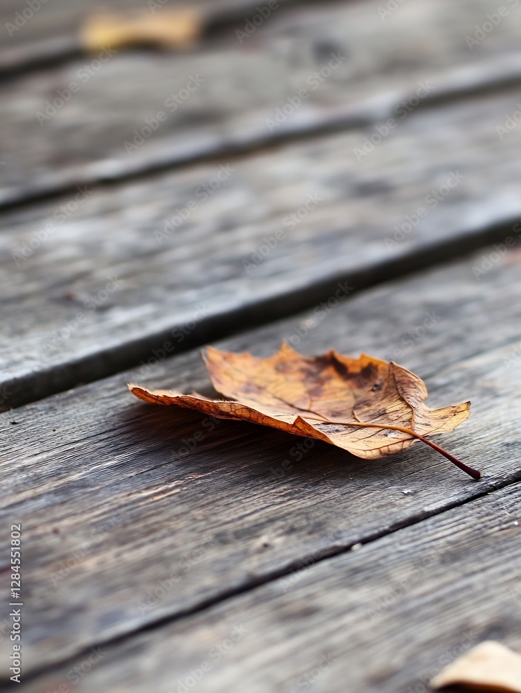 Aufkleber close up of a dried maple leaf resting on a rustic wooden surface in autumn : generative ai