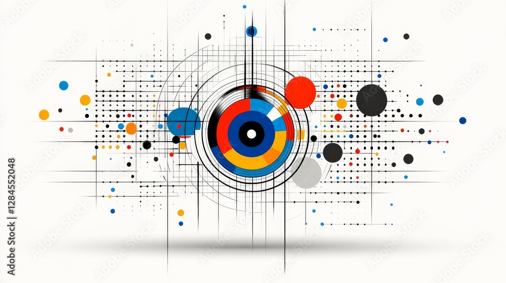 Poster abstract colorful geometric design with circles and lines elements
