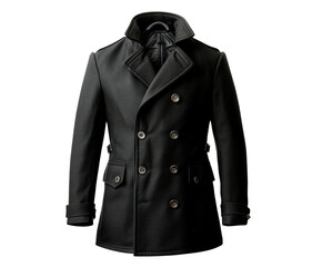 Classic black wool coat isolated on transparent background