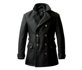 Classic black wool coat isolated on transparent background