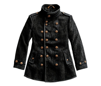 Classic black wool coat isolated on transparent background