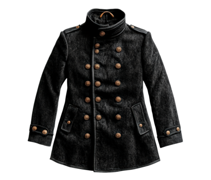 Classic black wool coat isolated on transparent background