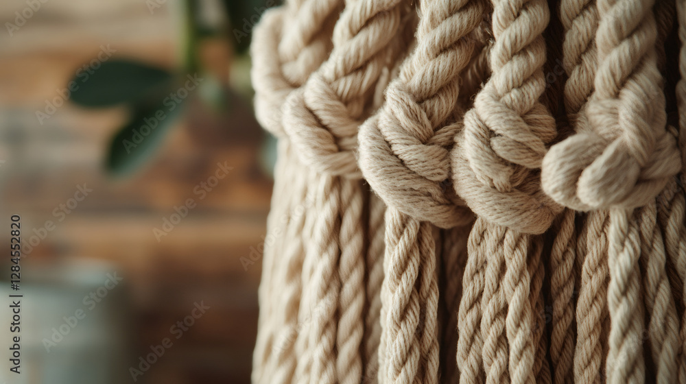 Poster handmade macrame wall decor adding a touch of bohemian style to a home with wooden wall background a