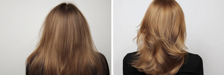 Fototapeta premium Transformation of hairstyle from unkempt to stylish in a professional setting. Generative AI