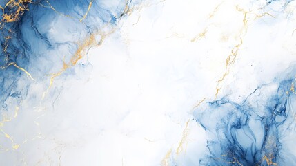 Abstract blue marble texture with gold and white ink design