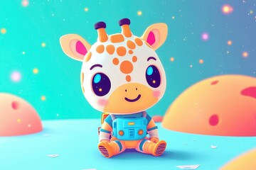 Adorable Astronaut Giraffe in a Dreamy Space Landscape