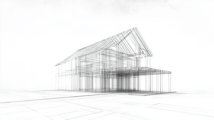 Architectural wireframe of modern two-story house design