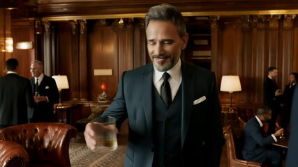 Distinguished man in suit holds drink at upscale gathering Elegant refined confident and composed