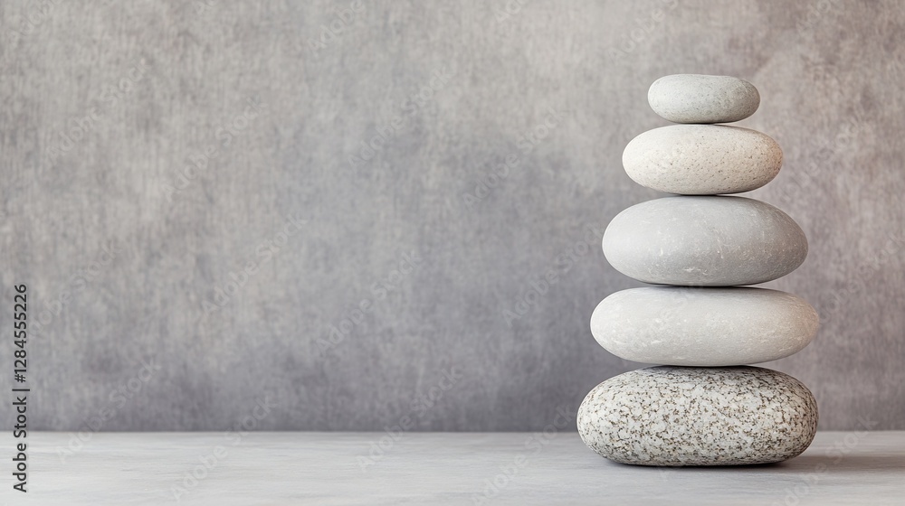 Poster Calming Stacked Gray Stones on a Simple Background for Peaceful Scene Decoration : Generative AI