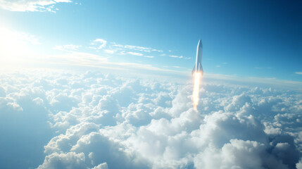 Sleek spacecraft gliding through luminous cloudscape, symbolizing interstellar adventure and boundless technological imagination