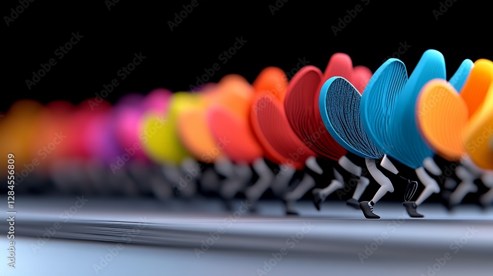 Poster colorful abstract figures running in a dynamic and vibrant formation