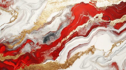 Modern Luxury Red Marble Art with Stained Surface and Ink Effect