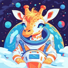 Adorable Giraffe Astronaut in Space A Whimsical Cosmic Adventure