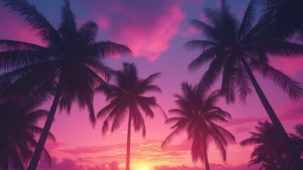 Tropical sunset silhouettes of palm trees