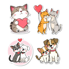 Illustration Valentine's Day stickers cartoon animals collection isolated on transparent background, PNG file add