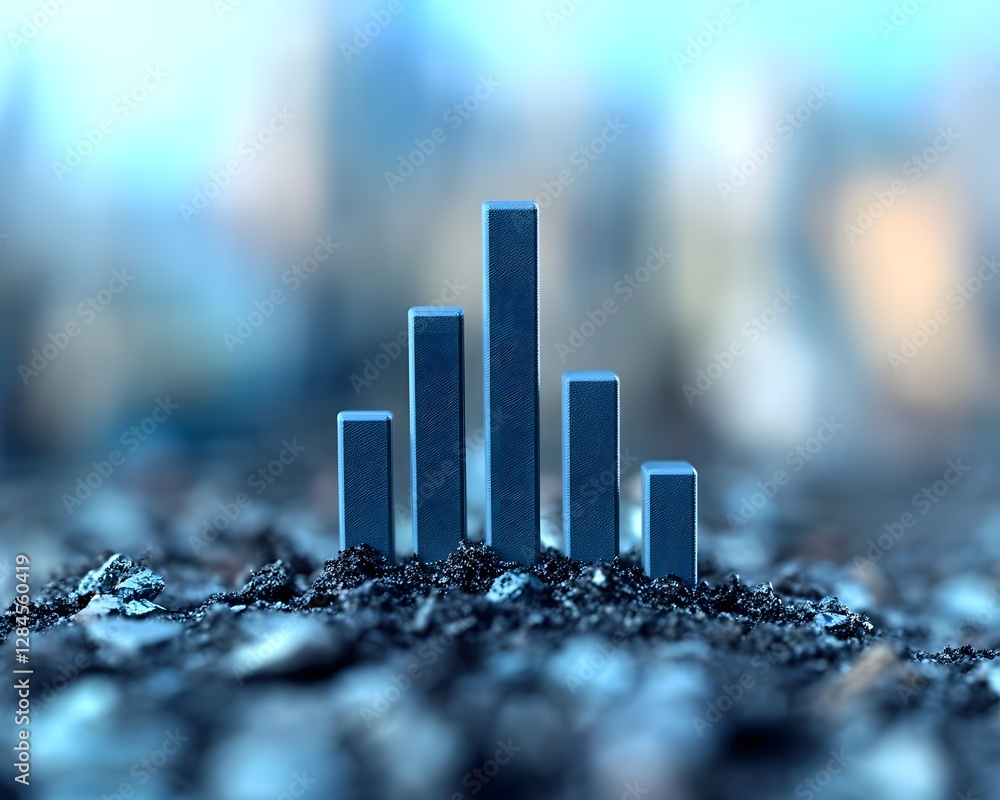 Poster a close-up view of a bar graph representation, displaying increasing growth trends over time. the im