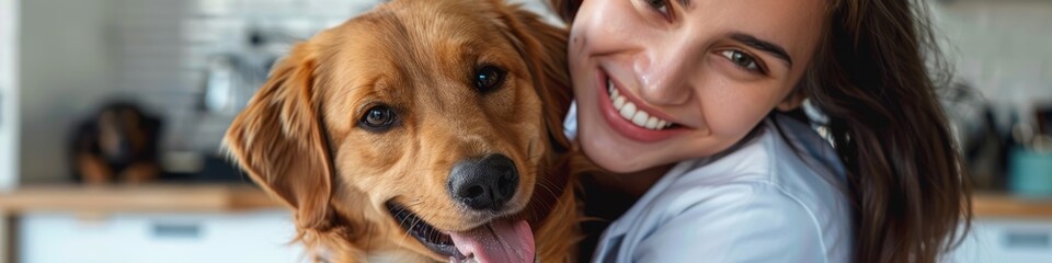 Golden Retriever and Girl's Joyful Embrace: A Portrait of Unconditional Love